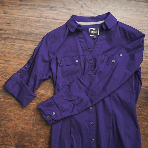 🆕️ EXPRESS: NWT Essentials Purple Leopard Shirt - Picture 6 of 7